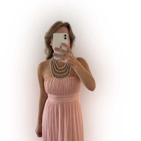 DAVID’S Bridal Petite Maxi Empire Waist Dress with Pearl Necklace - Size 3 - Picture 5 of 13